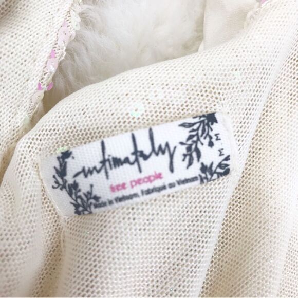 FREE PEOPLE Gold Rush Sequin Mini Dress Iridescent Sheer Cream Size Medium New - Picture 7 of 13